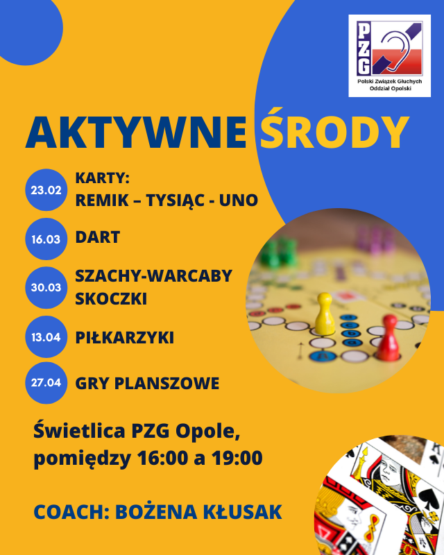 Plakat opisujący harmonogram spotkań w ramach projektu Aktywne Środy