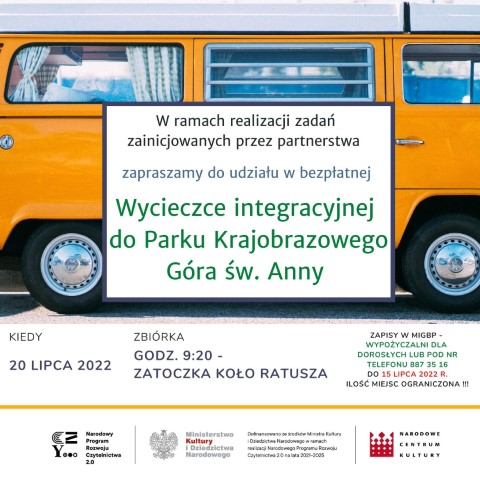 Plakat informacyjny o wycieczce integracyjnej do Parku Krajobrazowego Góra Św. Anny.
