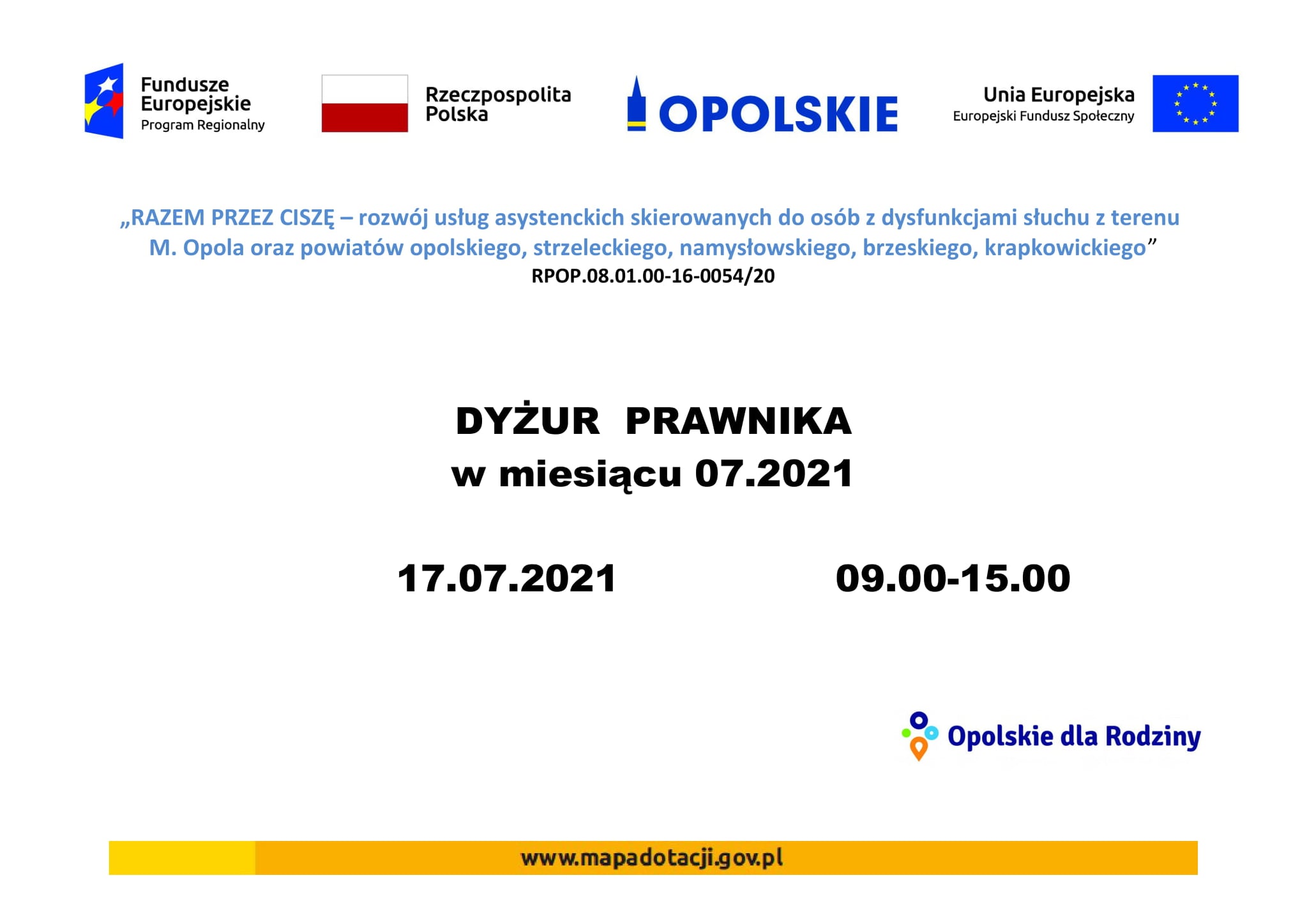 Informacja o dyżurze prawnika w miesiącu lipcu 2021r.