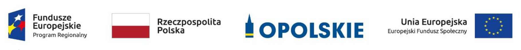 Znak Funduszy Europejskich, barwy RP, znak Unii Europejskiej, oficjalne logo promocyjne  Województwa Opolskiego Opolskie